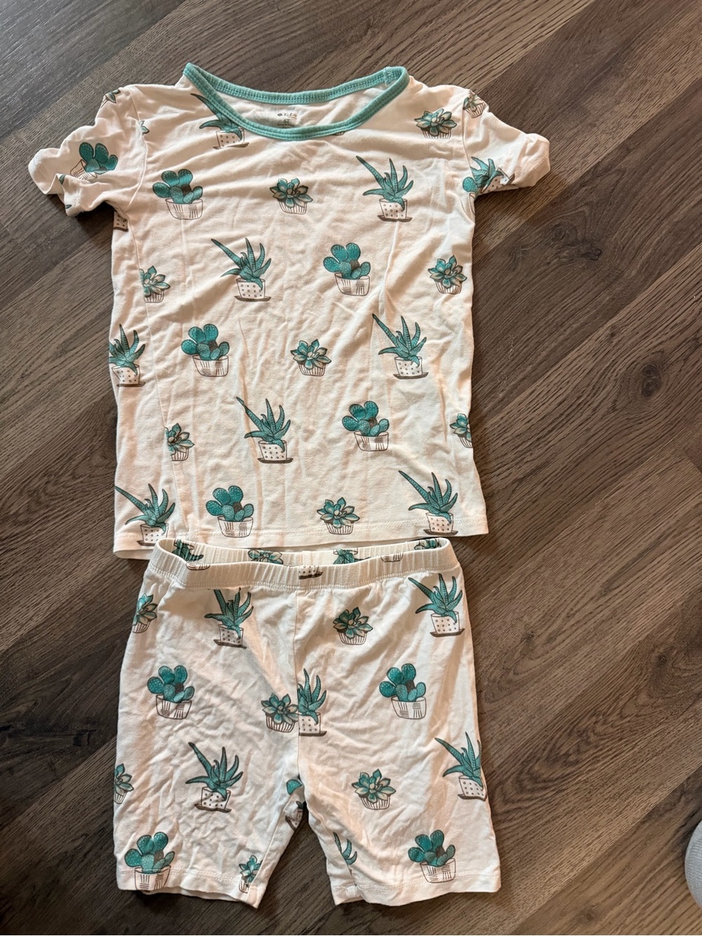 Kyte BABY White Pajama Set with Teal Cactus Print